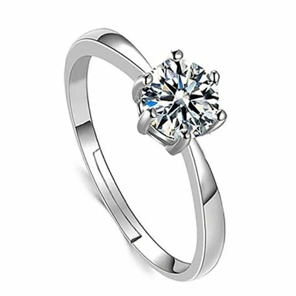 Ladies Sterling Silver .925 Adjustable Size Engagement Ring ~ Women's Crystal